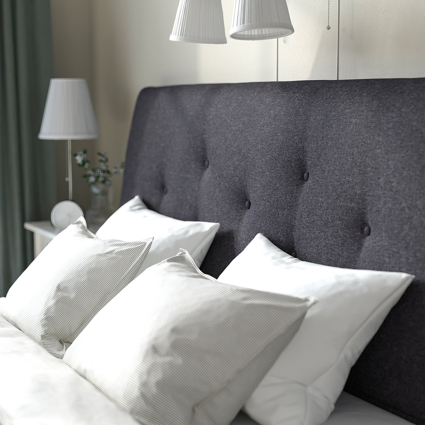 IDANÄS Upholstered storage bed - Gunnared dark grey Queen