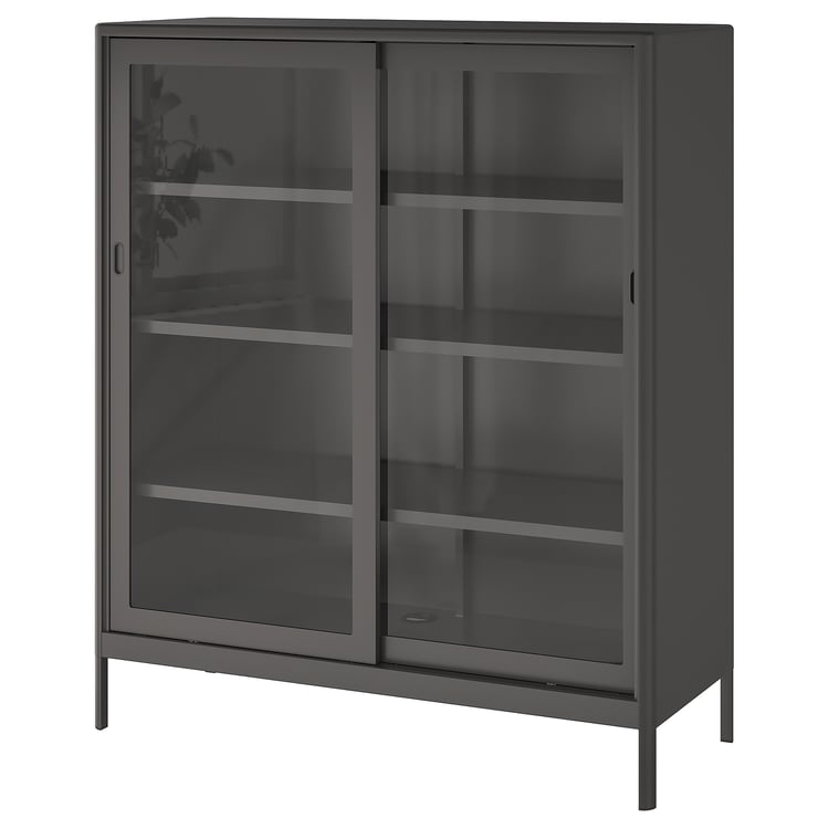 IDÅSEN with sliding glass doors, dark grey, 120x140 cm IKEA