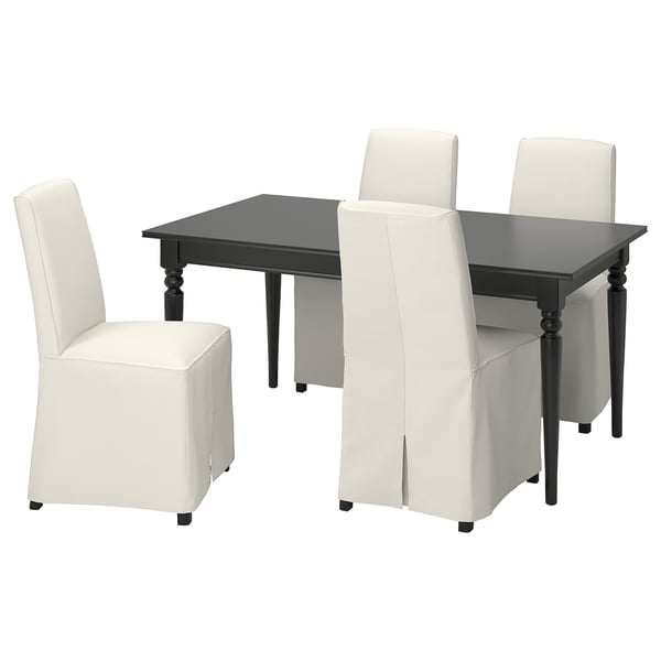 INGATORP / BERGMUND Table and 4 chairs, black/Inseros white/black, 155/215 cm