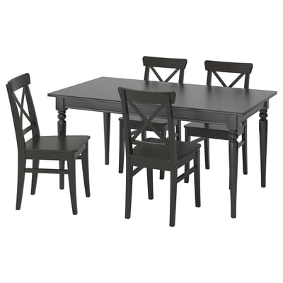 INGATORP / INGOLF Table and 4 chairs, black/brown-black, 155/215 cm