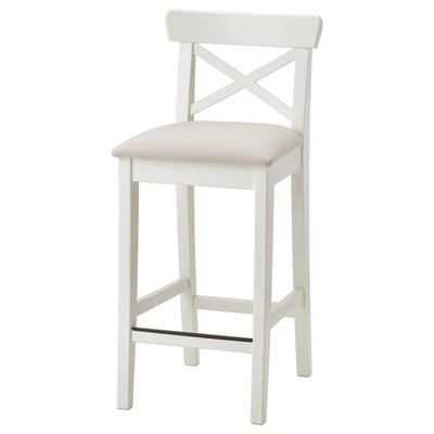 INGOLF Bar stool with backrest, white/Hallarp beige, 65 cm