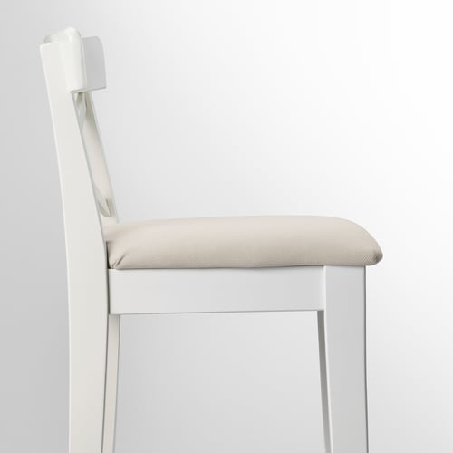 INGOLF bar stool with backrest, white/Hallarp beige, 65 cm IKEA
