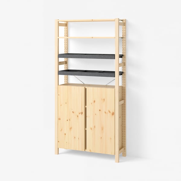 IVAR 1 section/shelves/cabinet, pine/felt, 89x30x179 cm