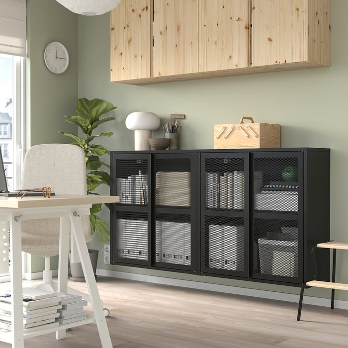 IVAR cabinet with doors, black mesh, 160x30x83 cm - IKEA