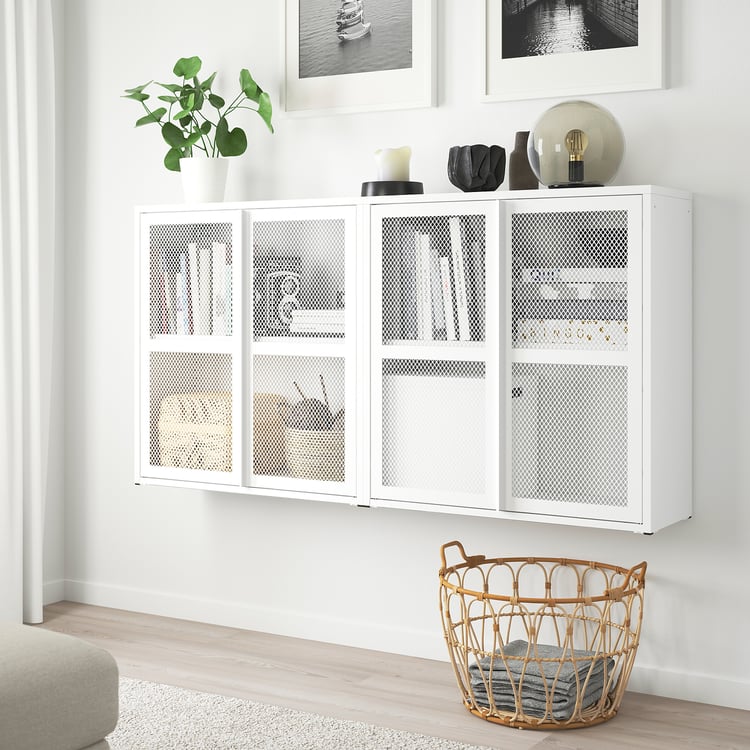 IVAR with doors, white mesh, 160x30x83 cm IKEA