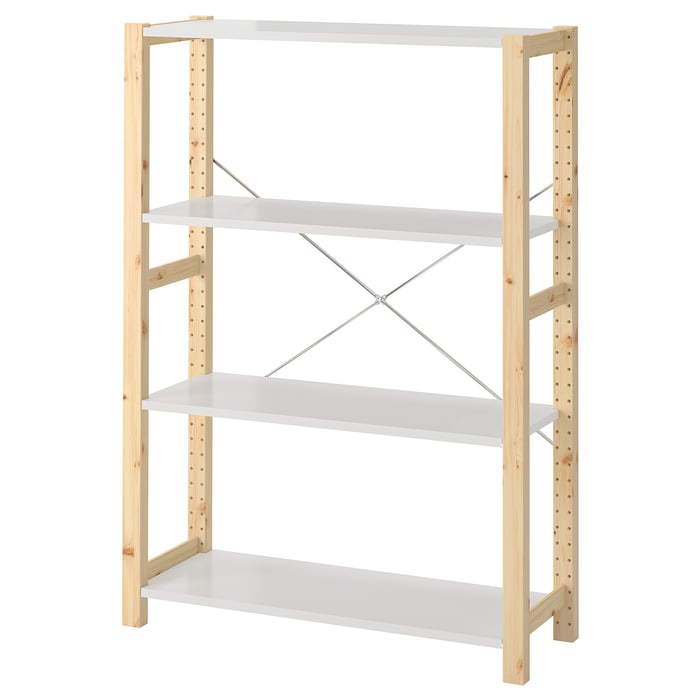IVAR shelving unit, pine/metal white, 89x30x124 cm IKEA