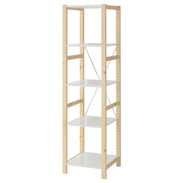 IVAR shelving unit, pine/metal white, 48x50x179 cm IKEA