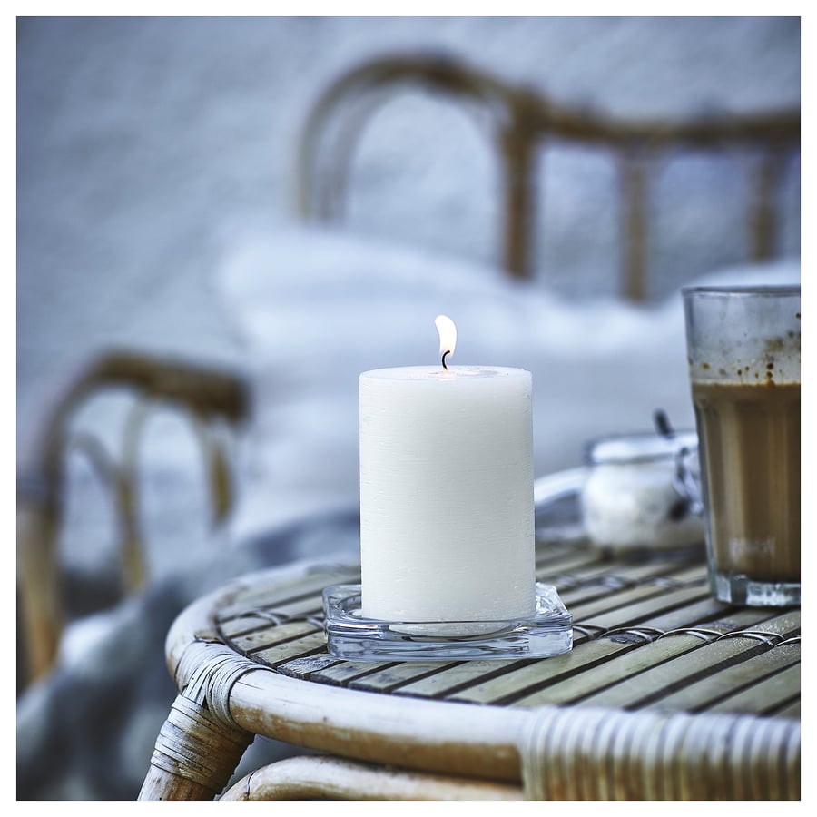 JÄMLIK scented pillar candle, Vanilla/light beige, 30 hr IKEA