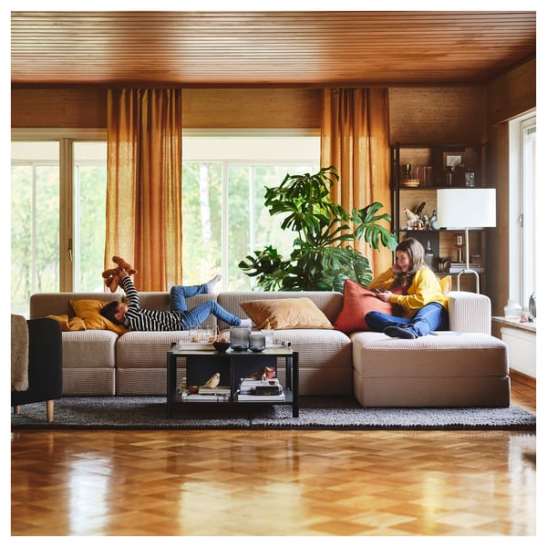 JÄTTEBO 4,5-seat mod sofa w chaise longue, right/Samsala grey-beige