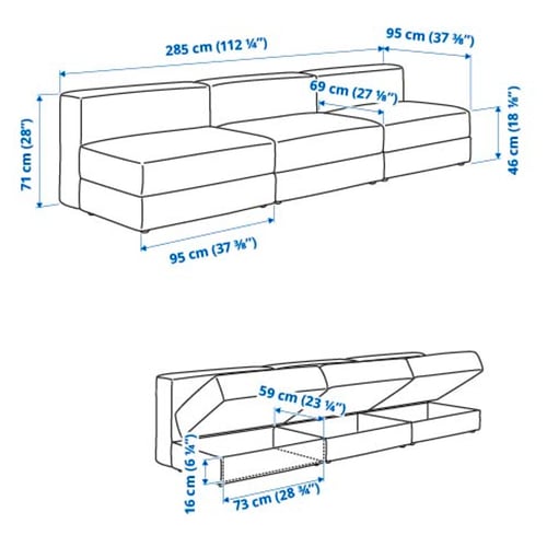 Illustration with measurements for the product: JÄTTEBO.