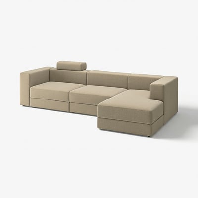 JÄTTEBO 4-seat mod sofa w chaise longue, right with headrest/Johanneshov brown-beige