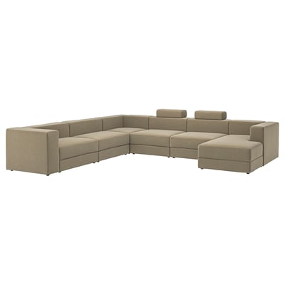 JÄTTEBO U-shaped sofa, 7-seat, with chaise longue, right with headrests/Johanneshov brown-beige
