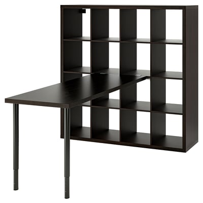 KALLAX / LAGKAPTEN Desk combination, black-brown, 147x179x147 cm