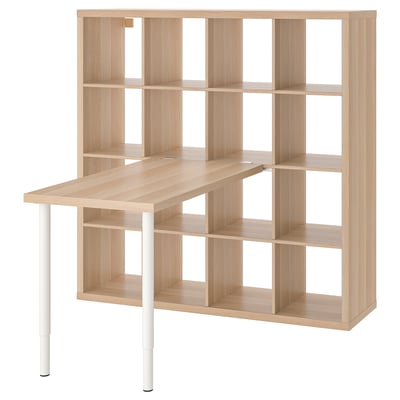KALLAX / LINNMON Desk combination, white stained oak effect, 147x139x147 cm