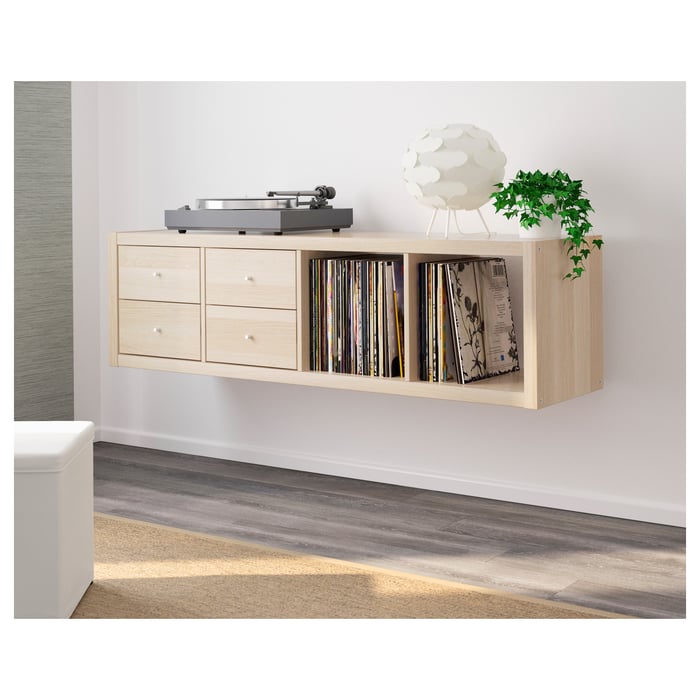 KALLAX shelving unit with 2 inserts, white stained oak effect, 42x147