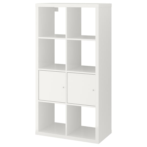 KALLAX shelving unit with doors, highgloss/white, 77x147 cm IKEA