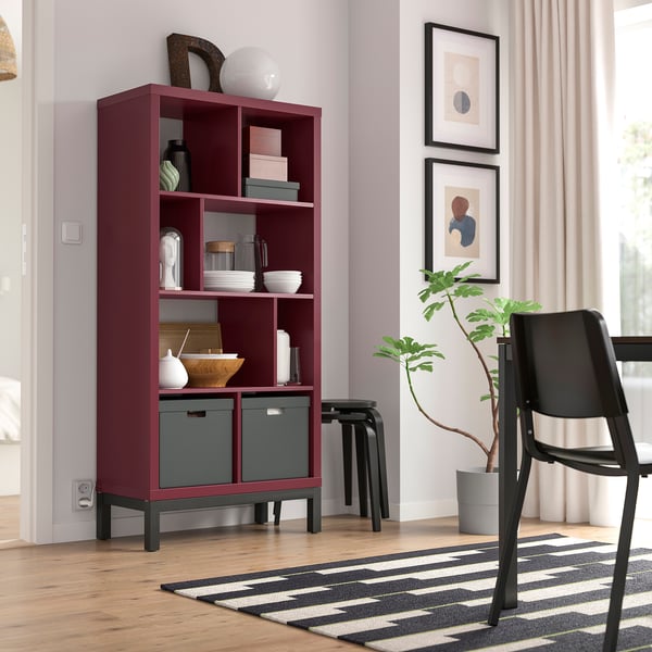 KALLAX Shelving unit with underframe, brown-red/black, 77x39x164 cm