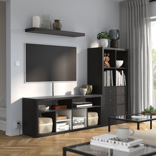 KALLAX TV storage combination, black-brown, 224x39x147 cm - IKEA