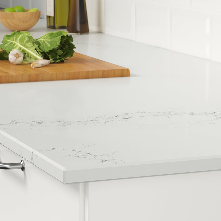 KASKER Custom made worktop, white lively marble effect/quartz, 1 m²x2.0 ...