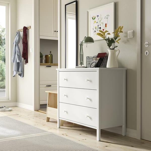 KILBERGET Chest of 3 drawers, white/anchor/unlock-function, 86x78 cm