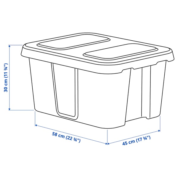 KLÄMTARE Box with lid, in/outdoor, dark grey, 58x45x30 cm