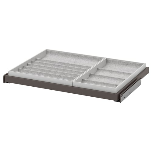 KOMPLEMENT pull-out tray, grey, felt-lined compartments for accessories, durable, organised design.