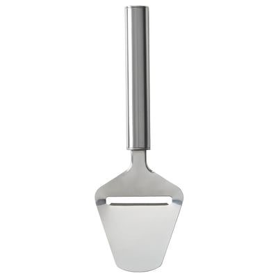 This is a KONCIS cheese slicer, silver, stainless steel, with a long handle and a triangular blade.