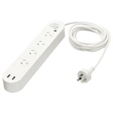 KOPPLA 4-way socket with 2 USB ports, white, 3.0 m