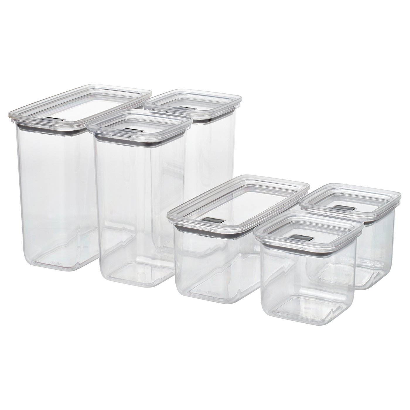 KORALLVIPPA Dry food jar with lid, set of 6 - transparent