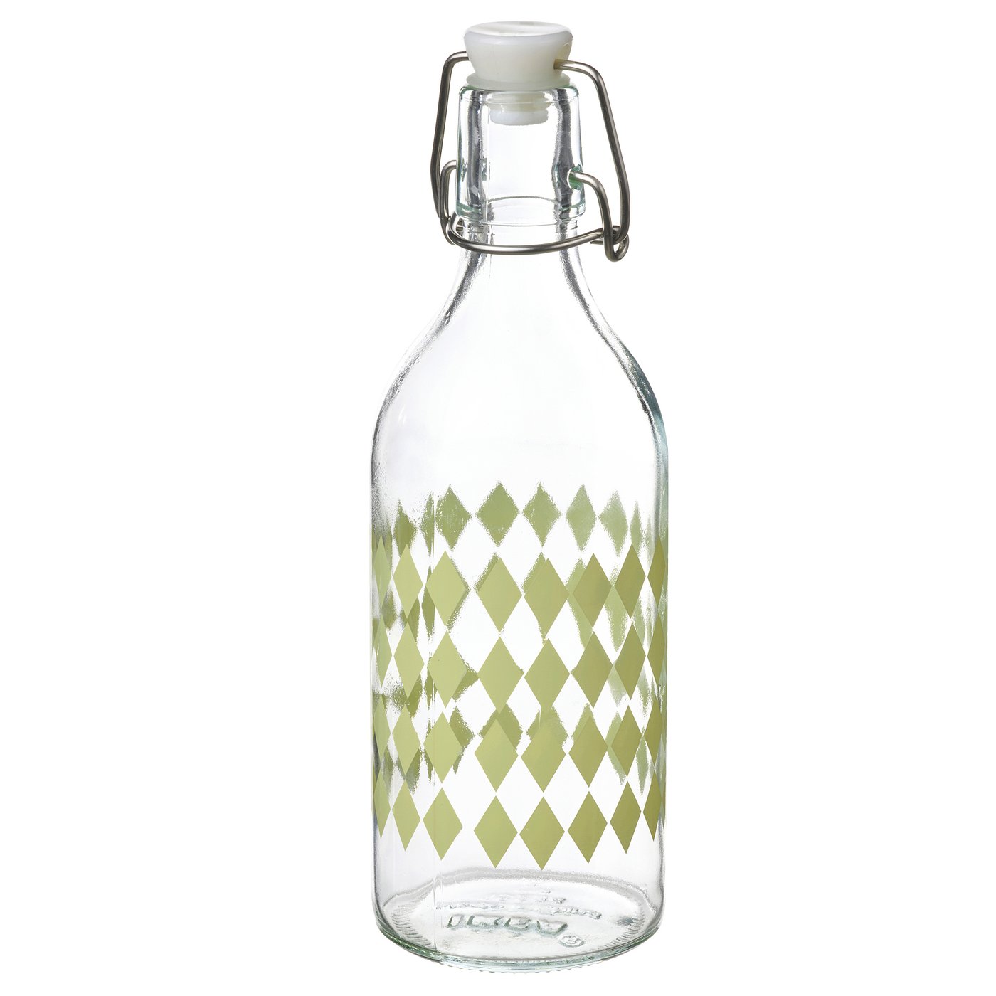 KORKEN Bottle with stopper, clear glass/patterned light yellow, 0.5 l