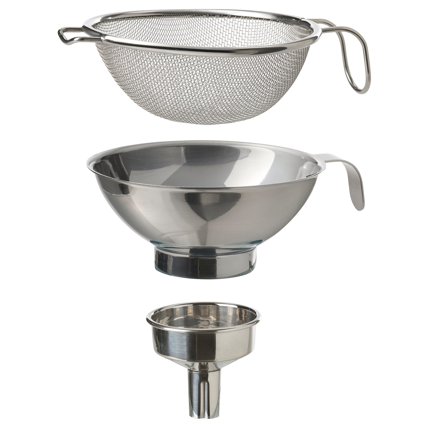 KORKEN Strainer/funnel set of 3 - stainless steel