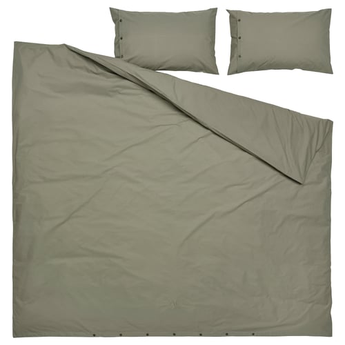 KRÅKRISMOTT duvet cover and 2 pillowcases, light green, 200x200/50x80