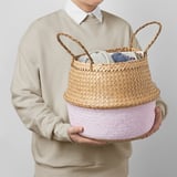 KRALLIG Basket, sedge natural/pink, 25 cm