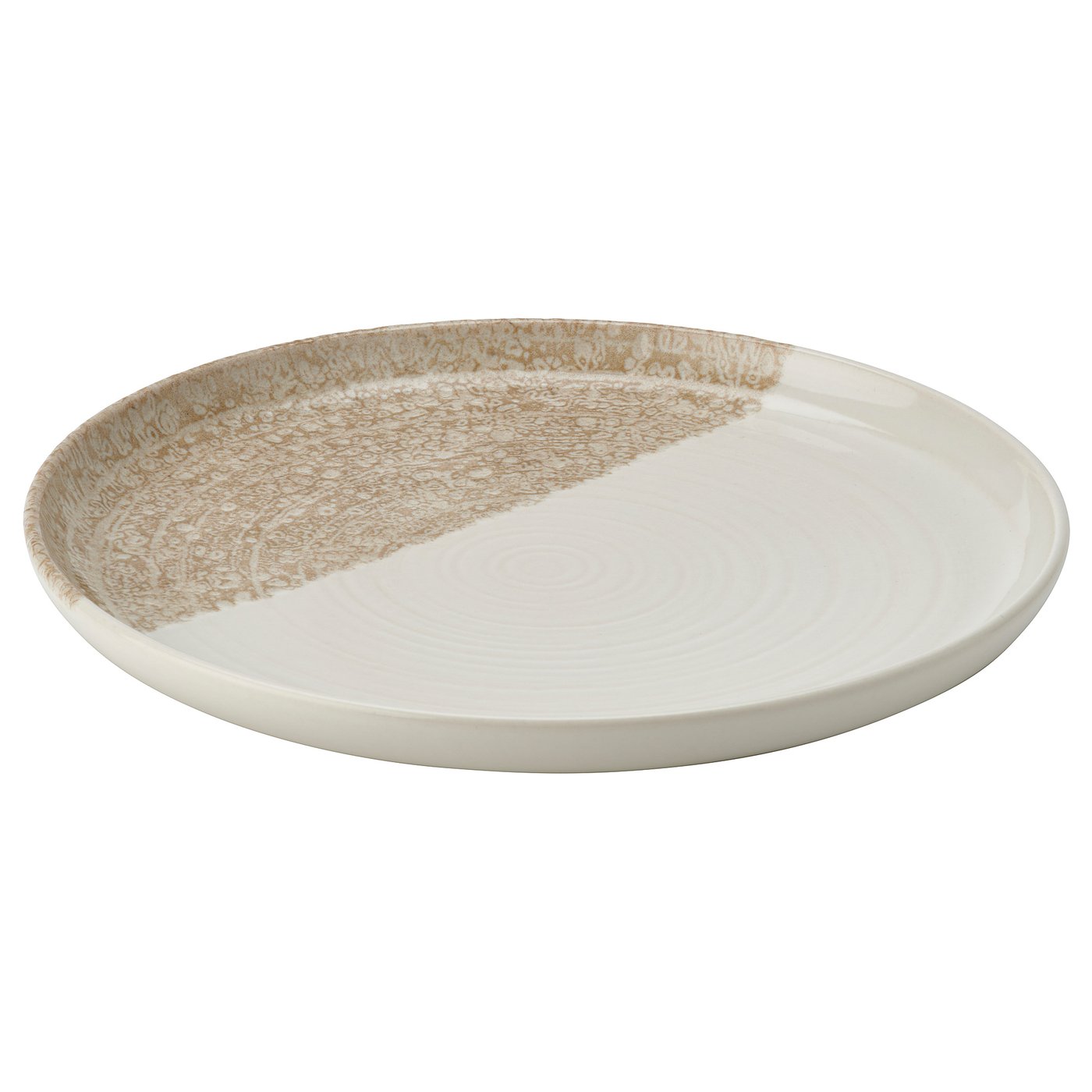 KRUSTISTEL plate, white and brown, round, stoneware, rustic modern dip design.