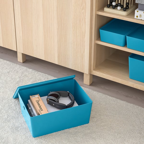 KUGGIS Storage box with lid, blue, plastic - Shop here - IKEA