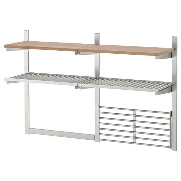 KUNGSFORS Susp rail/shlf/mgnt knf rk/wll grid, stainless steel/ash veneer
