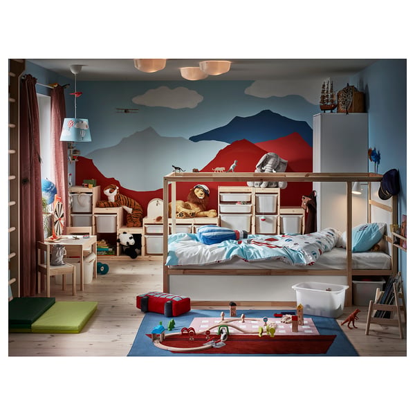 KURA Reversible bed, white, pine, Single - IKEA