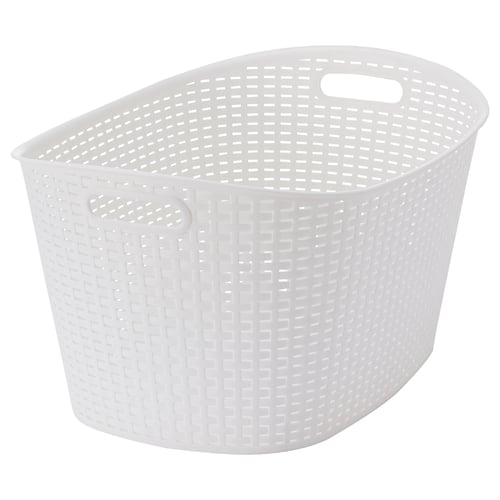 KYFFE white plastic basket with handles for easy carrying, perfect for laundry and organising.