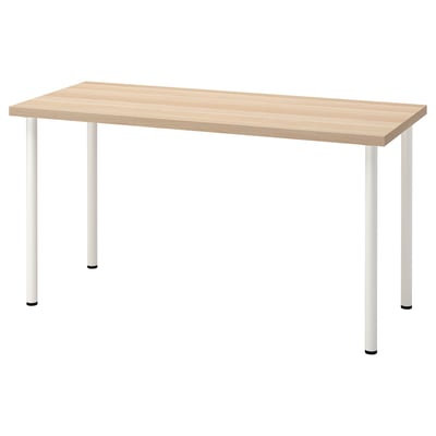 LAGKAPTEN: light wooden tabletop, four white metal legs. Strong, adjustable feet for stability.