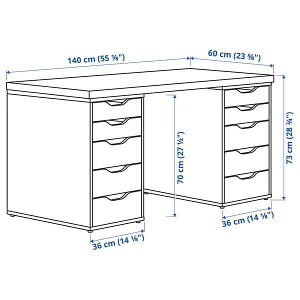 LAGKAPTEN / ALEX Desk, white stained oak effect/white, 140x60 cm