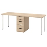 LAGKAPTEN / ALEX Desk, white stained/oak effect white, 200x60 cm