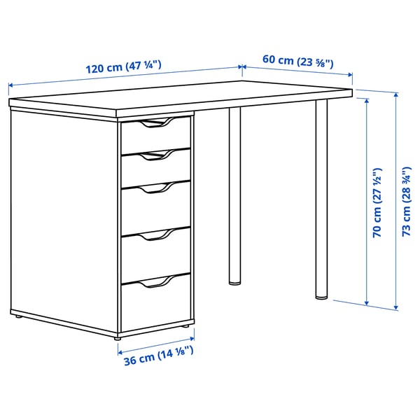 Lagkapten / Alex Desk, White, 120X60 Cm - Ikea