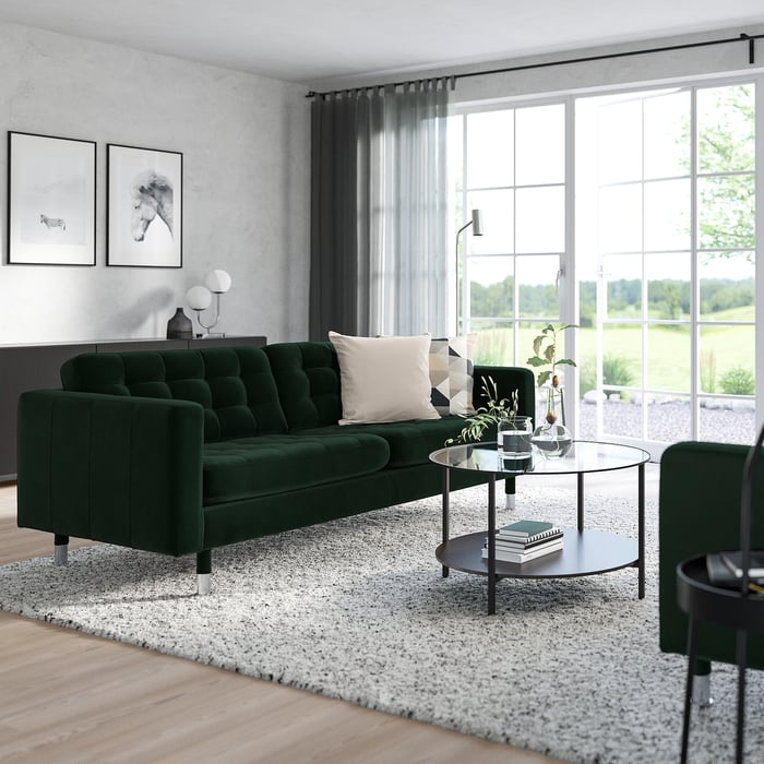 LANDSKRONA 3-seat sofa, Djuparp dark green/metal - IKEA