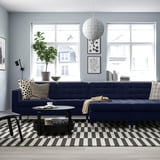 LANDSKRONA 4-seat sofa with chaise longues, Djuparp dark blue/metal