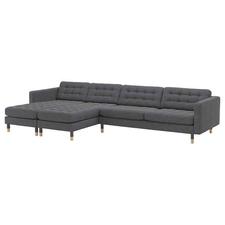 LANDSKRONA 5seat sofa, with chaise longues/Gunnared dark grey/wood IKEA
