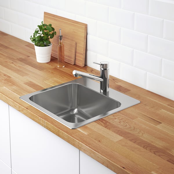 LÅNGUDDEN Inset sink, 1 bowl, stainless steel, 46x46 cm