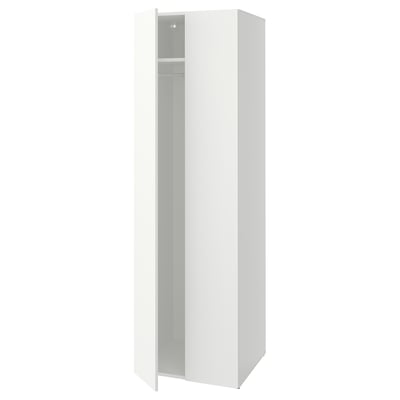 A white LASTARE wardrobe with a minimalist design and adjustable feet.