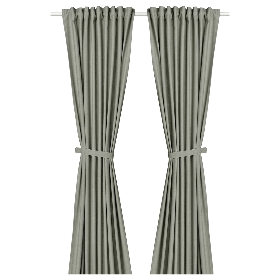 LENDA curtains with tiebacks, 1 pair, light greygreen, 140x250 cm IKEA