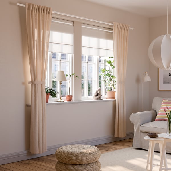 LENDA Curtains with tie-backs, 1 pair, light pink/with heading tape, 140x225 cm