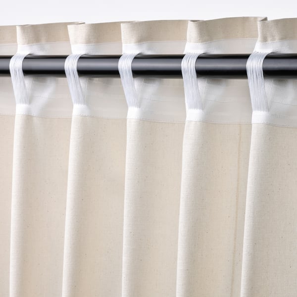 LENDA Curtains with tie-backs, 1 pair, off-white/with heading tape, 140x250 cm